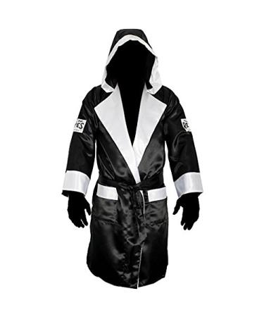 Cleto Reyes Satin Boxing Robe with Hood - Medium - Black/White