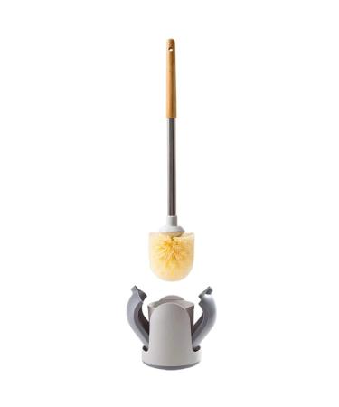 TEMKIN Set Modern Bamboo No Dead Ends Cleaning Tool Sturdy-Bristled Toilet Bowl Brush Space Saving Bathroom Accessories Anti-Drip Holder Brushes