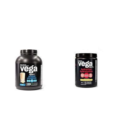 Vega Sport Protein Vegan Protein Powder & Sport Hydration Electrolyte Powder Lemon Lime (40 Servings) Vegan Hydrator Vanilla + Powder Lemon Lime 45 Servings (Pack of 1)