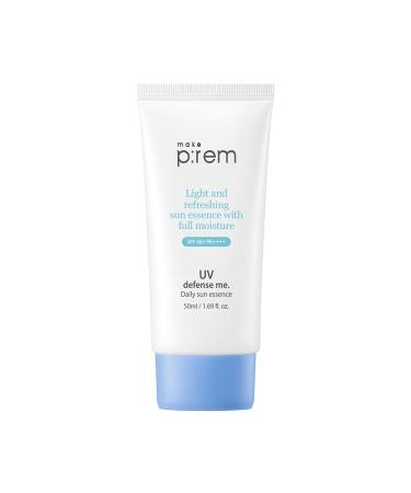 makeprem UV Defense Me Daily Sun Essence  SPF 50+ PA++++ VEGAN Reef-safe Calming Non-Nano Zinc Oxide Sunblock Face Body Mild Korean Sunscreen with 73% Moisture Essence for Dry Oily Sensitive Dry Oily Skin  UVA/UVB protec...