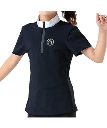 TrustBreech-Made in USA -Kids' Short Sleeved Technical Moisture-Wicking Equestrian Horse Riding Sun Shirt with Ice Fil Lite Medium Navy