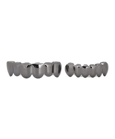 Shiny Teeth Hip Hop Prop Teeth Accessory Halloween Party & Hip Hop Fashion Brass Material Silicone Grooves Tweezers Fashionable & Luxury Appearance (Glossy black suit (real Glossy Black Suit (Real Gold Plating)