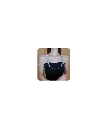 Wiwpar Silver Rhinestone Tassel Snowflake Flower Shoulder Chain Layered Tassels Shoulder Chain Crystal Summer Bikini Beach Harness Body Chain Wedding Party Nightclub Body Accessories for Women Bride