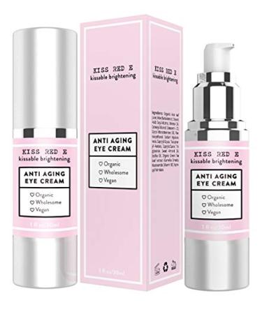 Kiss Red E Anti Aging Eye Cream for Women Men. Vegan Eye Cream for Dark Circles Puffiness Wrinkles 1 OZ 50 Days Supply