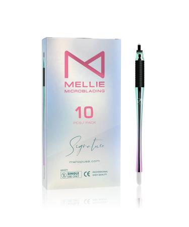 PACK OF 10 Mellie's Signature Microblading Disposable Pen - Sterilized Blade - Comfortable Rubber Grip With Pigment Sponge (U18 NANO .15mm, Multi Color) U18 NANO .15mm Multi Color