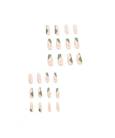 KXAMELIE Matte Press on Nails - Green Swirl Gold Lines Coffin Fake Nails (24 PCS) | Unique Nail Art for Women - Buy Online on SooperMarket.com