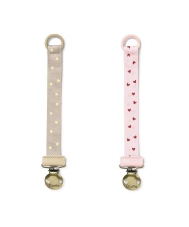 Elodie details pacifier chain 2 Pack made of fabric and stainless steel clip for baby boy and girls universal silicone ring suitable for all pacifier - lemon sprinkes /sweethearts yellow pink lemon sprinkes /sweethearts