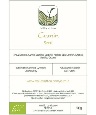 Organic Cumin Seed Whole Spice 200g - Premium Culinairy Seeds - Cuminum Cyminum - Buy Online on SooperMarket.com