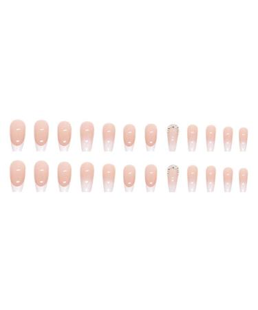RikView French Tip Press on Nails: Long Coffin White Acrylic Nails with Rhinestones - Buy Online on SooperMarket.com