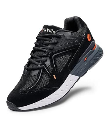 FitVille Extra Wide Walking Shoes for Men Wide Width Sneakers for Flat Feet Arch Fit Heel Pain Relief - Rebound Core 10.5 Wide Black