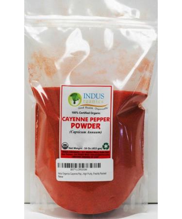 Indus Organics Cayenne Pepper Powder (40,000 SHU), 1 Lb Bag, Steam Sterilized, Premium Grade, High Purity, Freshly Packed 1 Pound (Pack of 1)