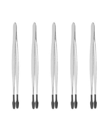 minkissy 5 Pieces Rubber Flat Tweezers Tip Steel Forceps Craft Rubber Coated Soft Tweezers Tools for Coin Stamp Jewelry (4.72 12.00X1.50X1.00CM As Shown