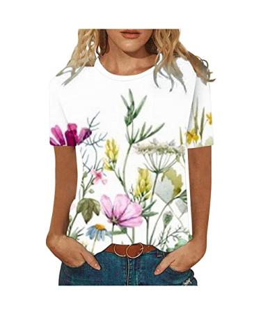 Vintage Graphic Tees for Women Summer Ladies Funny Cute Graphic Printed Tops Short Sleeve Holiday Loose Fit Tunics Multicolor X-Large