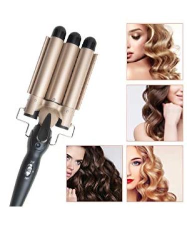 3 Barrel Curling Iron Wand- 1 Inch Ceramic Tourmaline Triple Barrels, Dual Voltage, Adjustable Temperature - Gold - Buy Online on SooperMarket.com