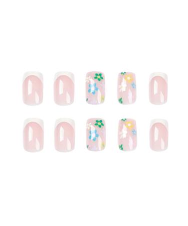 RikView French Tip Press on Nails Medium - White Floral Square Acrylic Fake Nails - Buy Online on SooperMarket.com