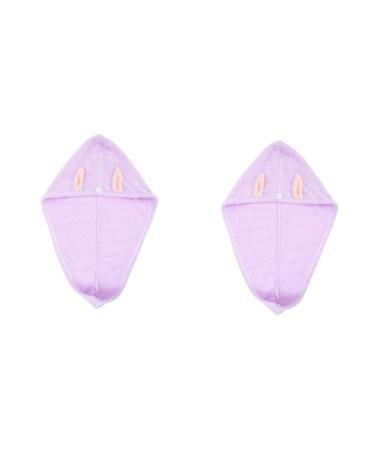 MAGICLULU 2pcs Bunny Ears Dry Hair Hat Hair Ring Aldult Coral Fleece Violet