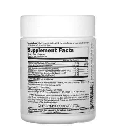 Codeage Liposomal NMN Platinum with Resveratrol & Quercetin - 90 Capsules for Enhanced Vitality - Buy Online on SooperMarket.com
