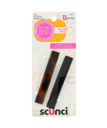 Scunci No Slip Grip All Day Hold Barrettes Black & Brown 2 Pieces