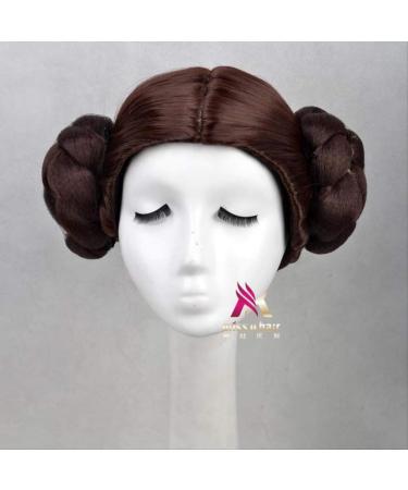 Leia Organa Solo Princess Brown Short Synthetic Hair Cosplay Full Wigs With buns Heat Resistance Fiber+wig cap