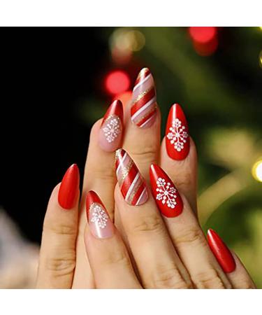 Vatocu Christmas False Nails - Short Red Press on Nails with Snowflakes, Elk, and Snowman Design - 24pcs Set for Women and Girls - Buy Online on SooperMarket.com
