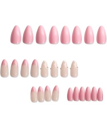 LADYING 24 Pcs Almond Fake Nails Short Peach Pink with White Flower Designs - French False Nails Set for Women - Buy Online on SooperMarket.com