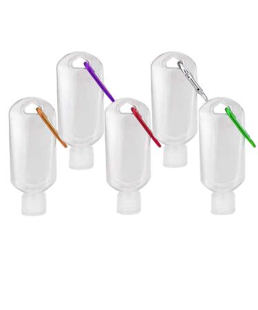 VerteLife 5PCS 50ml Refillable Travel Bottle with Keychain Clip Flip Cap Clear Plastic Empty Bottles Travel Hand Sanitizer Containers Squeeze Container for Cosmetic Toiletries Liquids (5 Colors) Transparent - 5pcs