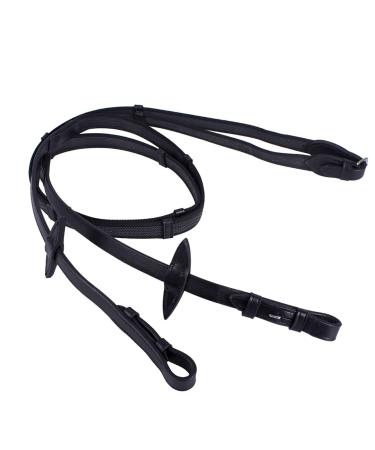 QHP Anti-Slip Reins with Leather Straps Black Minishetty