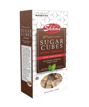 Shams Kosher Sugar Cubes  Pure Cane Sugar Cubes, Non-GMO, Vegan, Certified Kosher, Individually Wrapped Brown Demerara Sugar Cubes for Coffee, Cocktails, Tea 17.6 Ounce