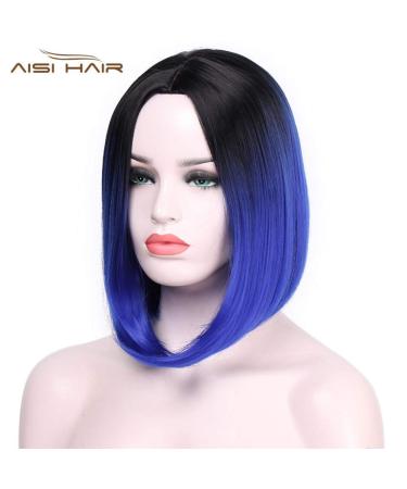 HBINGBING Ombre Blue Gray Synthetic Wig - Short Middle Part Bob for Women | High Temp Fiber R2-61C - Shop Internationally - Buy Online on SooperMarket.com