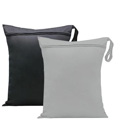 2 Pcs Wet Bags 13x14 inch Wet Dry Bags Nappy Changing Bags Wet Laundry Bag Waterproof Dry Wet Bag Cloth Nappy Wet Bags Organiser Pouches Cloth Diaper Bag for Babies Swimming Camping Travel Gym Beach 2Pcs-30*35cm-black/grey