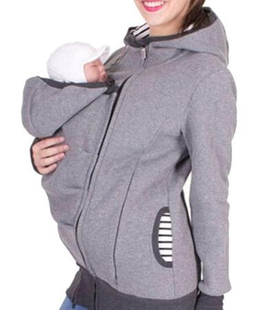 SouiWuzi Baby Carrier Hoodie Maternity Kangaroo Jacket Coat Sweatshirt - Gray - Buy Online on SooperMarket.com