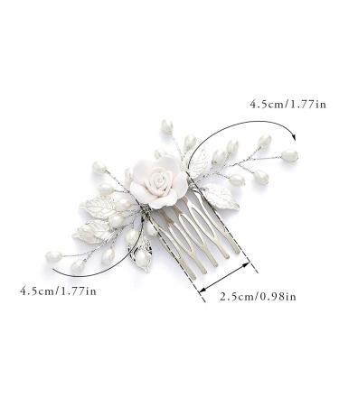 Gorais Flower Bride Wedding Hair Comb | Pearl Bridal Hair Piece | Leaf Hair Accessory for Women/Girls (A-Silver) - Buy Online on SooperMarket.com