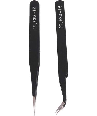 Nail Art Rhinestones Eyelashes Straight & Curved Tweezers Tool Set-Black - Buy Online on SooperMarket.com