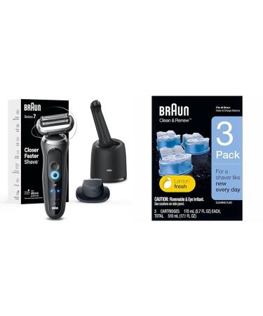 Braun Electric Shaver for Men Series 7 7171cc Wet & Dry Shave Turbo & Gentle Shaving Modes & Clean and Renew Refill 3 Count Electric Shaver + Refill 3 Count
