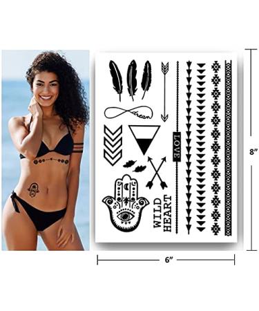 Terra Tattoos Black Henna Temporary Tats - 75+ Mandala, Feathers, Dream Catcher, Arrows - Waterproof, Nontoxic, Long Lasting - Perfect for Beach, Festivals & Parties - Buy Online on SooperMarket.com