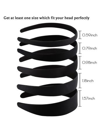 ANBALA Black Headbands for Women - 5 Pack of Plain DIY Satin Headbands in Various Sizes - Non-Slip and High Elasticity Headbands for Women and Girls - Buy Online on SooperMarket.com