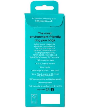 Adios Plastic Biodegradable Dog Poop Bags - Extra Thick Compostable Dog Poo Bags Made from Highest Rated EN13432 Certified Cornstarch | Leak Proof Dog Waste Bags in Rainbow Colour | 8 Rolls 120 Bags Rainbow 15 count (Pack of 8) - Buy Online on SooperMarket.com