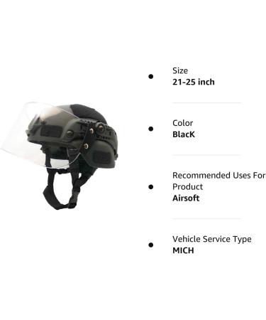 Airsoft MICH 2000 ACH Tactical Helmet with Clear Visor, NVG Mount & Side Rail - Black - Buy Online on SooperMarket.com
