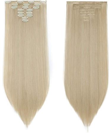 Silk-co Clip in Hair Extensions - 100% Synthetic 23 Inch Straight Blond & Bleach Blond Hairpieces - 8pcs for Full Head Coverage - Buy Online on SooperMarket.com