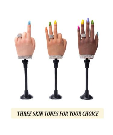 Professional Silicone Nail Practice Hand for Acrylic Nails | Left Hand Dark Brown with Adjustable Bracket and 50pcs Nail Tips - Buy Online on SooperMarket.com