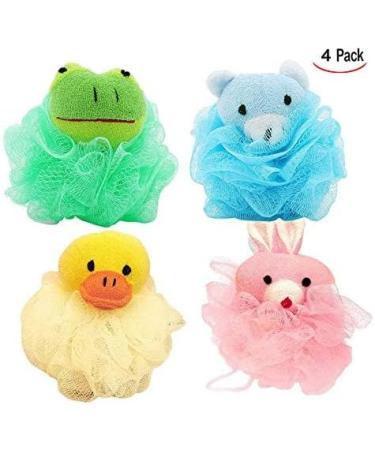 LHKJ 4 Pieces Shower Sponge Exfoliating Sponge Shower Sponge with Soft Toy and Net Bath Sponge for Children Adults Bath Ball Animal Washing Sponge (Colourful) - Buy Online on SooperMarket.com