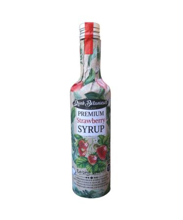 Drink Botanicals Strawberry Syrup | Made From Strawberries Juice & Pulp| Premium Quality Natural Fruit Content Puree| Flavored Syrup for Beverages | 100% Natural | 30 Servings 500ML Glass Bottle