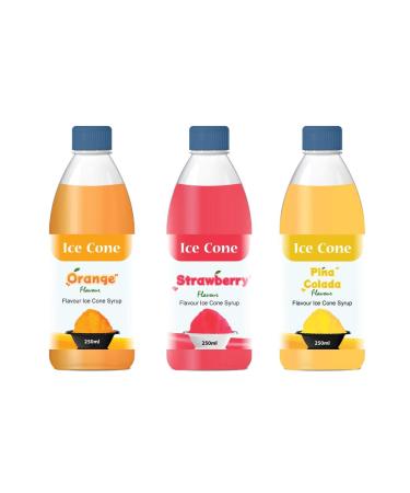 Syrup for Ice Cone Mixed Popular Flavour Syrups can be used with All Slush| Slushie Machines Orange Strawberry Pina Colada Each 250 ml (Pack of 3)