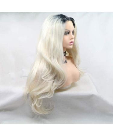 SHIYID Synthetic Blonde Lace Front Wigs For Women Hair With Black Roots Long Wavy Wigs Heat Resistant Fiber Hair Wigs