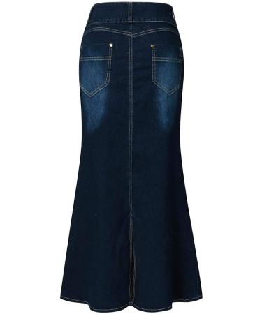 Sanahy Women's Casual High Waist Denim A-Line Skirt | Knee-Length Fishtail Jean Skirt - XL Dark Blue - Buy Online on SooperMarket.com