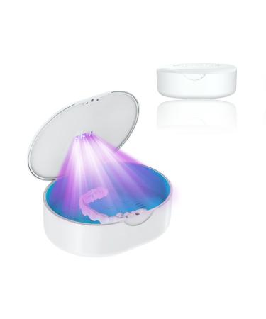 Retainer Case with Drying Vent Holes Portable Retainer Holder Box with Clip and Light for Invisalign - White