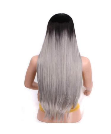 HBINGBING 13X4 Long Straight Synthetic Lace Front Wigs 60 Blonde/Black/Pink Heat Resistant Wigs With Natural Part Wig for Women Grey