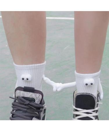 Couple Holding Hands Magnetic 3D Doll Socks - 2 Pair White Mid-Tube Funny Socks - Buy Online on SooperMarket.com