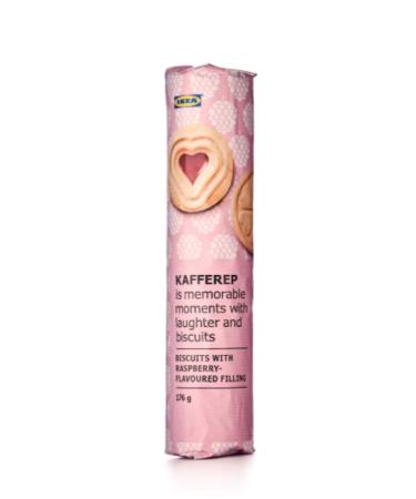 IKEA KAFFEREP Two Pack 6.2oz Sweet Shortbread Sandwich Cookie/Biscuit UTZ Certified (Raspberry Filling)