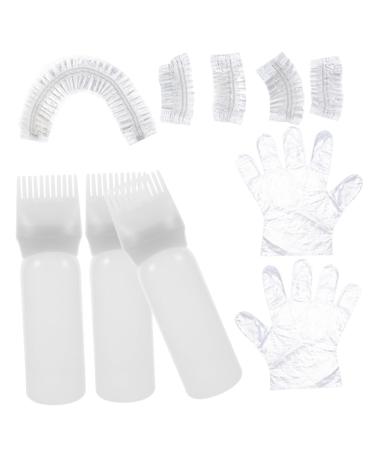 Amosfun 1 Set Hair Bleach Kit Root Comb Applicator Bottle Ear Protectors Shower Caps Clear Gloves Shower Cap Ear Muffs White Lecythus Portable 6.9x4.8cm White